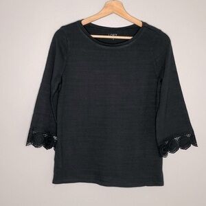 NWT Loft Outlet charcoal gray top with lace cuffs, XS